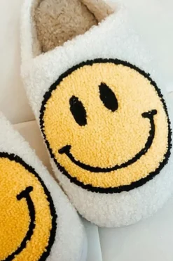 Outlet Dear-Lover Smile Face Print Non-slip Plush Slippers White