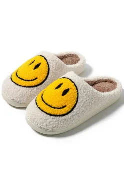Outlet Dear-Lover Smile Face Print Non-slip Plush Slippers White