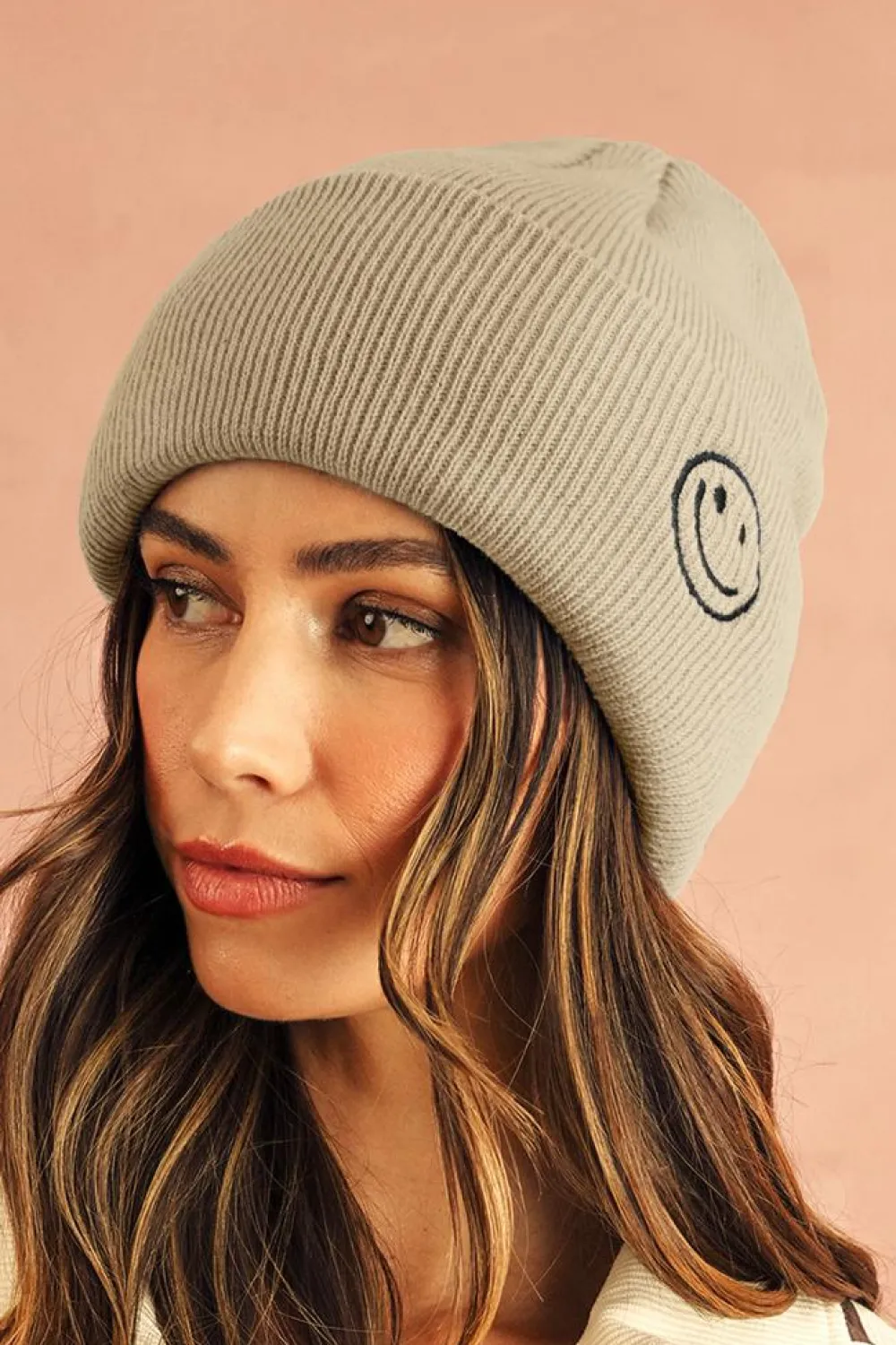 Outlet Dear-Lover Smiley Face Eaveless Beanie Hats White