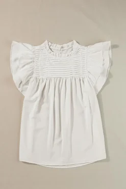 Clearance Dear-Lover Smocked Ruffle Sleeve Blouse White