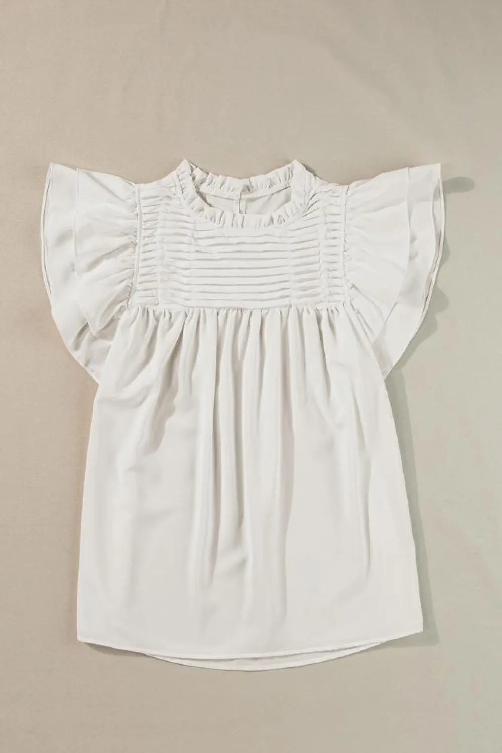 Clearance Dear-Lover Smocked Ruffle Sleeve Blouse White