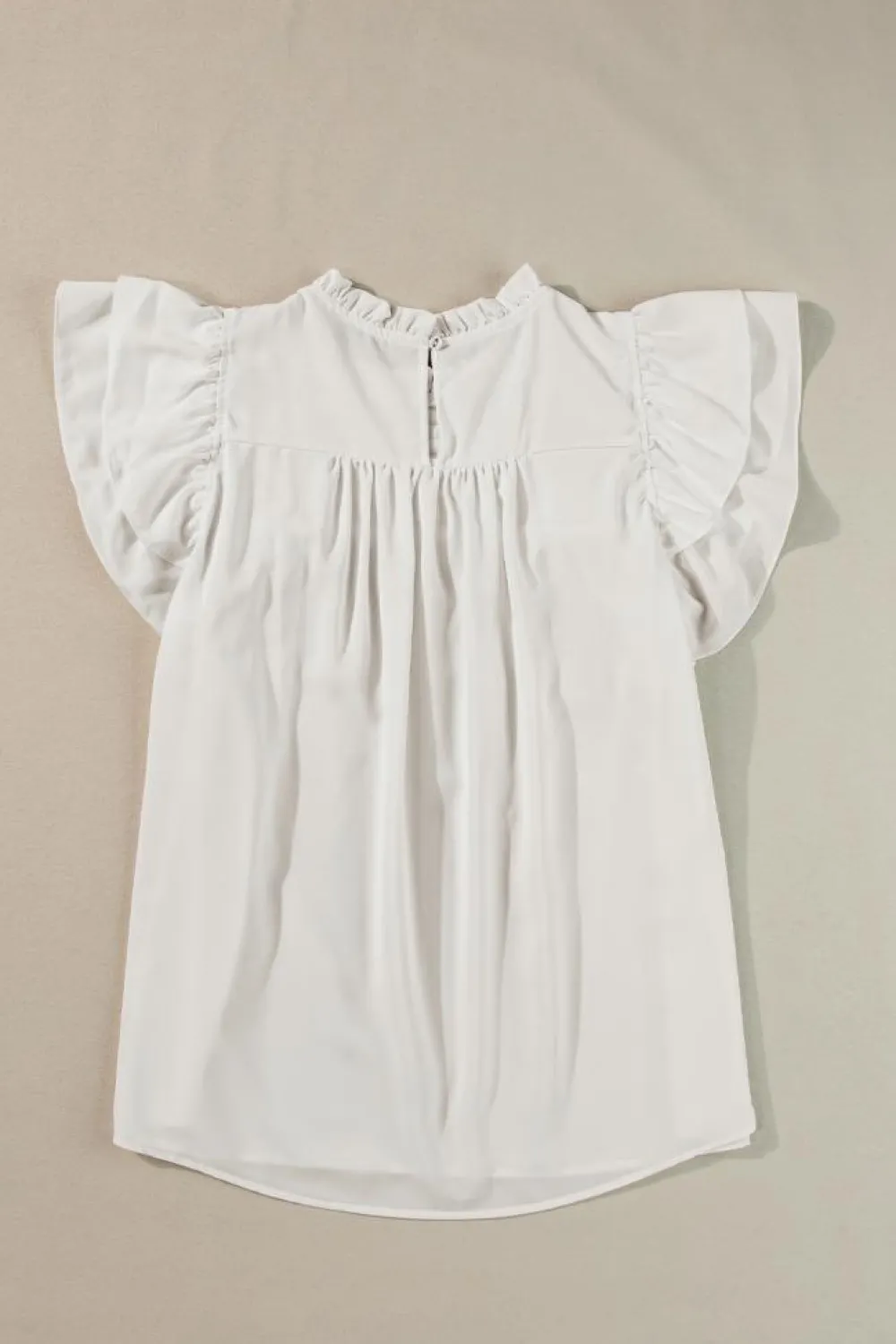 Clearance Dear-Lover Smocked Ruffle Sleeve Blouse White
