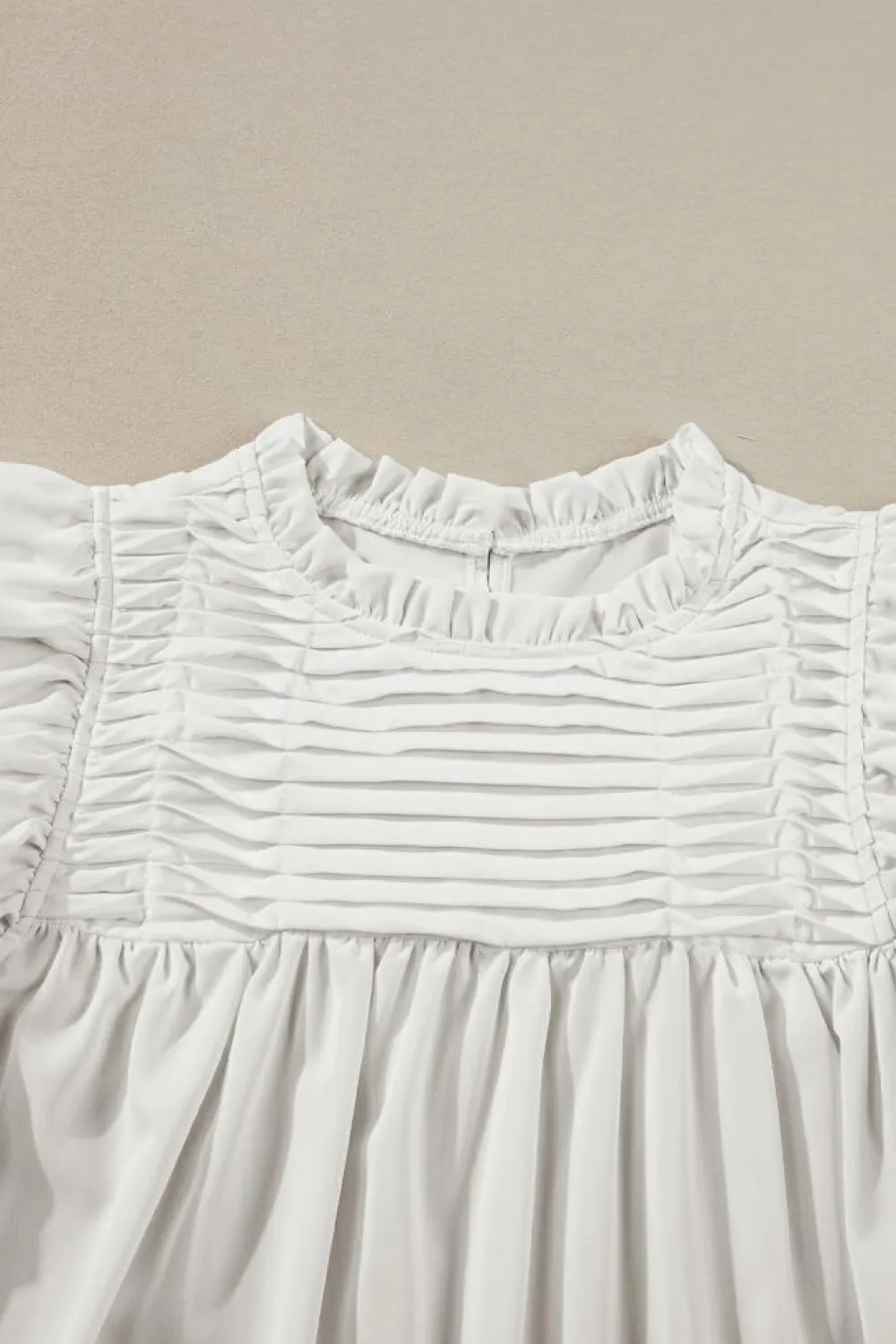 Clearance Dear-Lover Smocked Ruffle Sleeve Blouse White