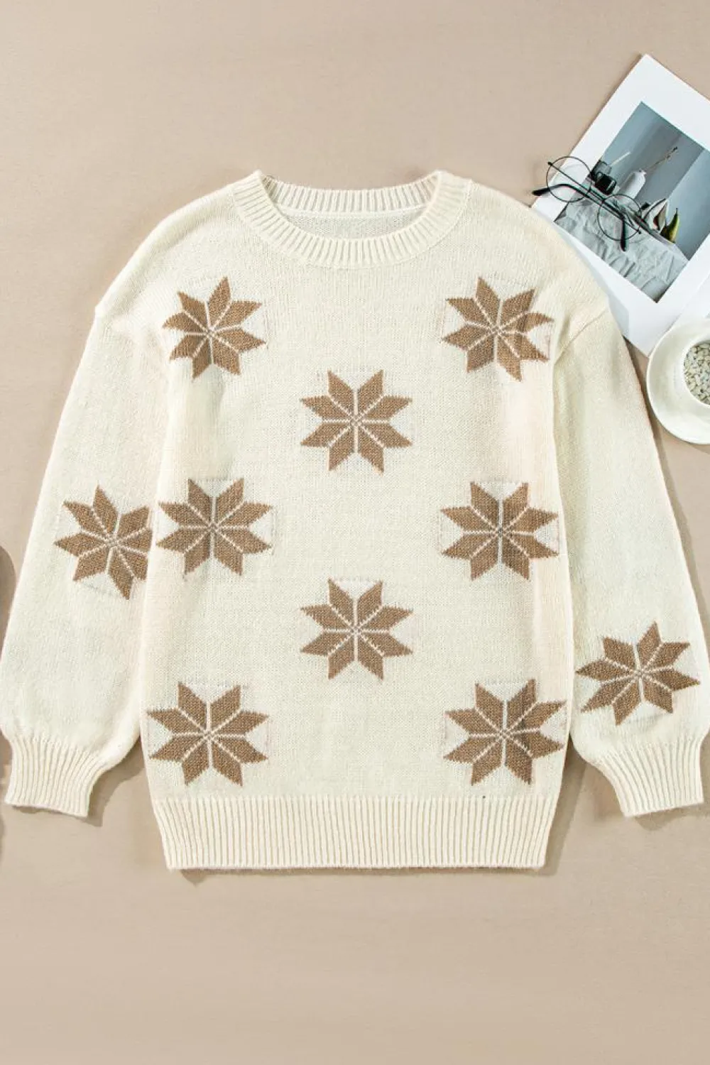 Outlet Dear-Lover Snowflake Christmas Tunic Sweater White