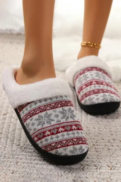 Online Dear-Lover Snowflake Pattern Knitted Plush Home Slippers White