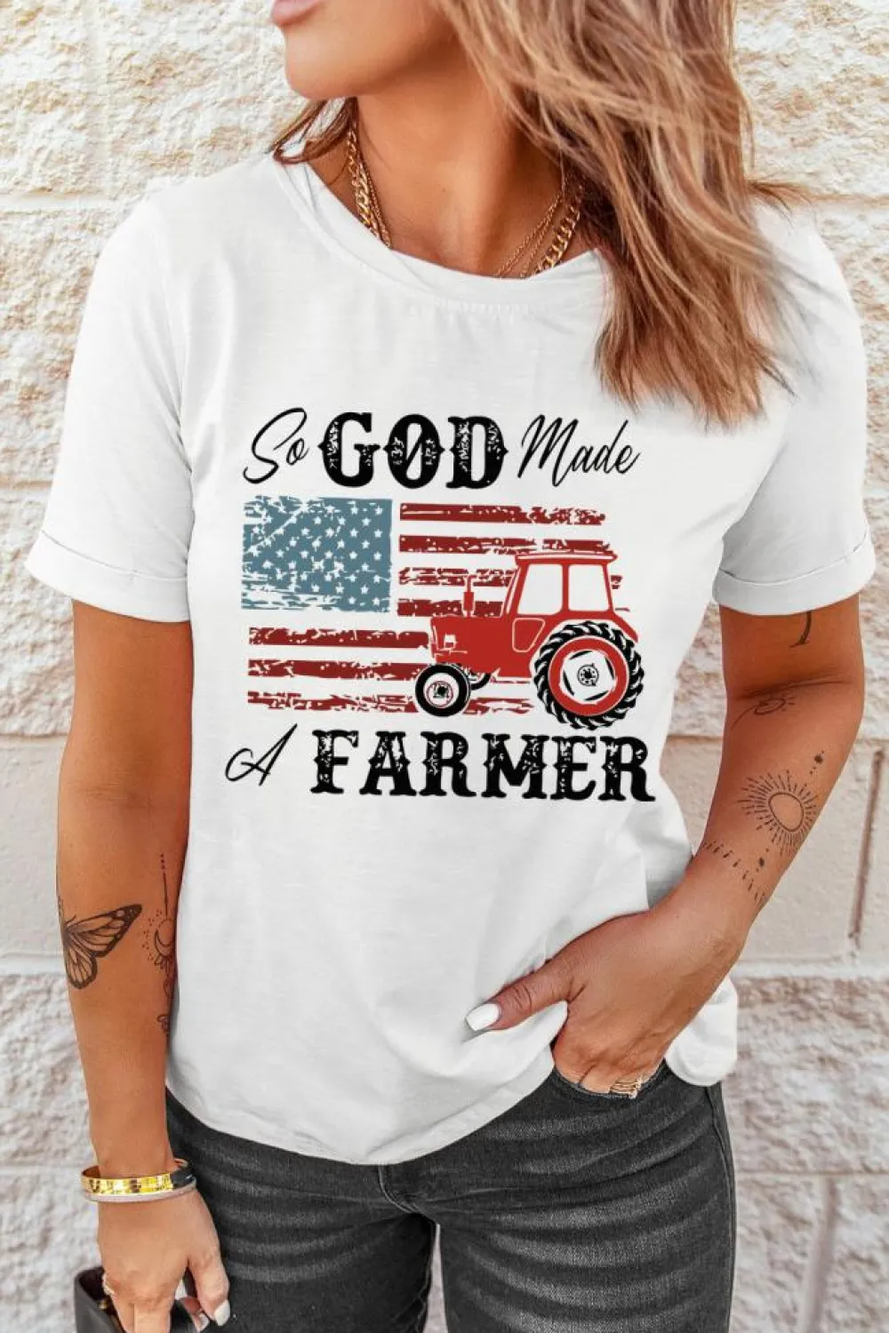 Discount Dear-Lover So GOD Made A FARMER Flag Graphic Tee White