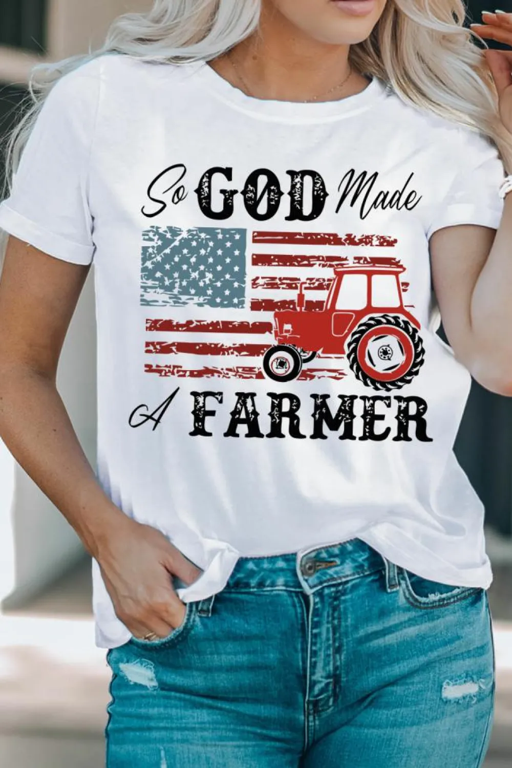 Discount Dear-Lover So GOD Made A FARMER Flag Graphic Tee White