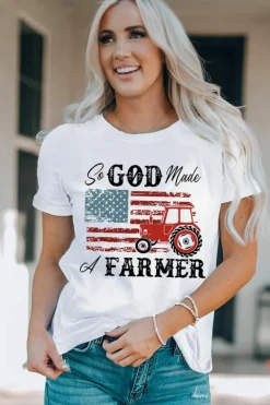 Discount Dear-Lover So GOD Made A FARMER Flag Graphic Tee White