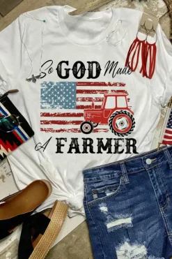 Discount Dear-Lover So GOD Made A FARMER Flag Graphic Tee White