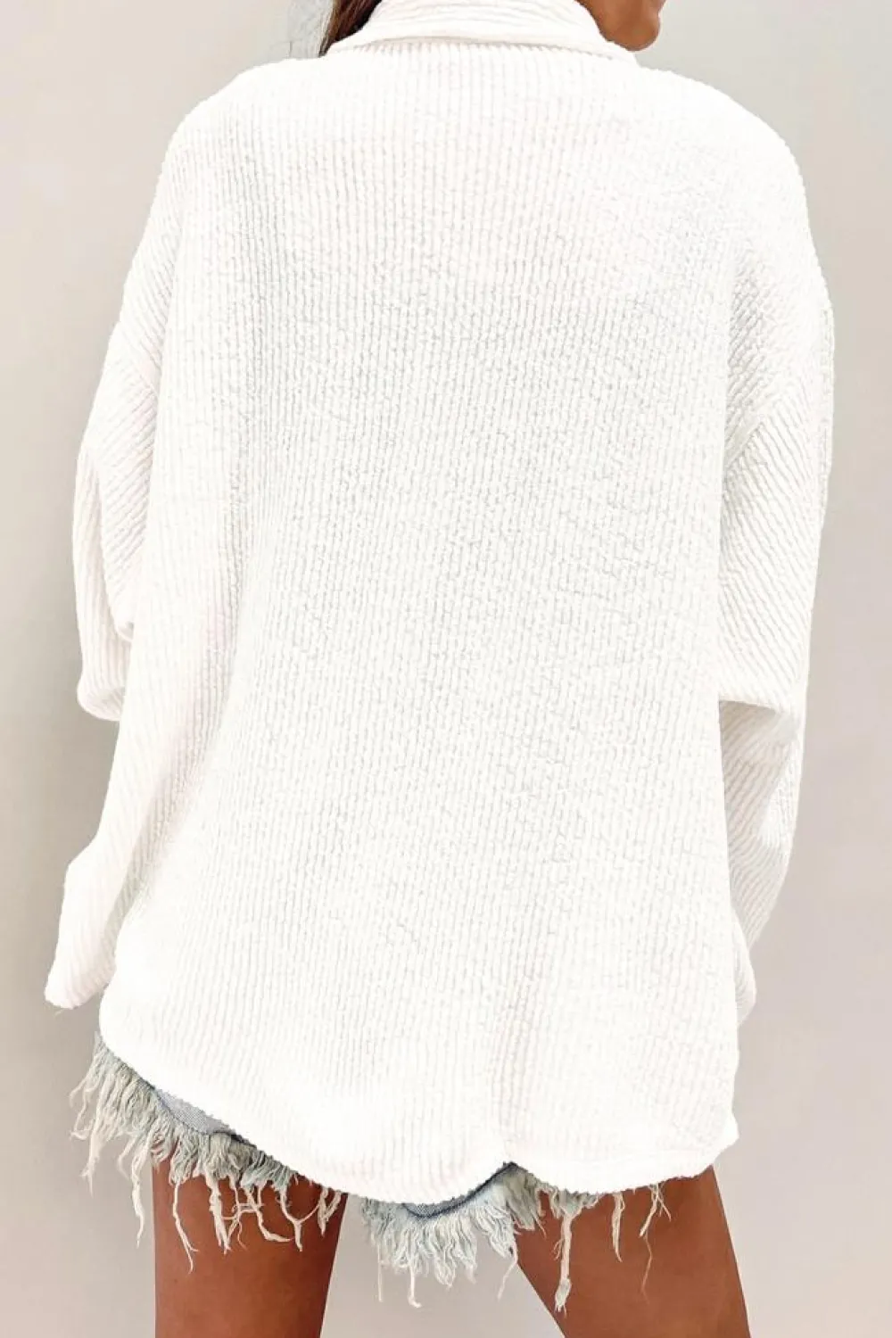 Online Dear-Lover Solid Color Corduroy Buttoned Long Sleeve Jacket White