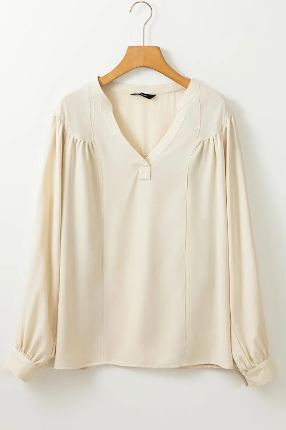 Online Dear-Lover Solid Color Lantern Sleeve Notched V Neck Blouse White