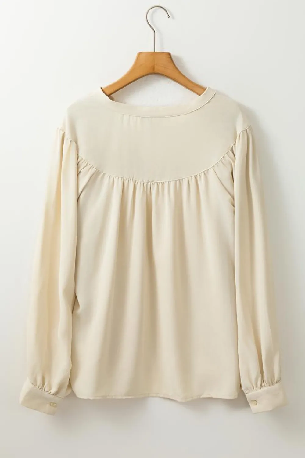 Online Dear-Lover Solid Color Lantern Sleeve Notched V Neck Blouse White