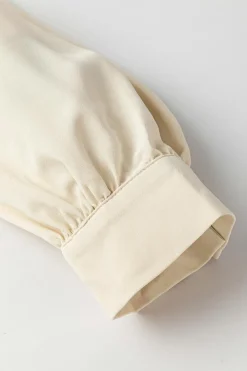 Online Dear-Lover Solid Color Lantern Sleeve Notched V Neck Blouse White