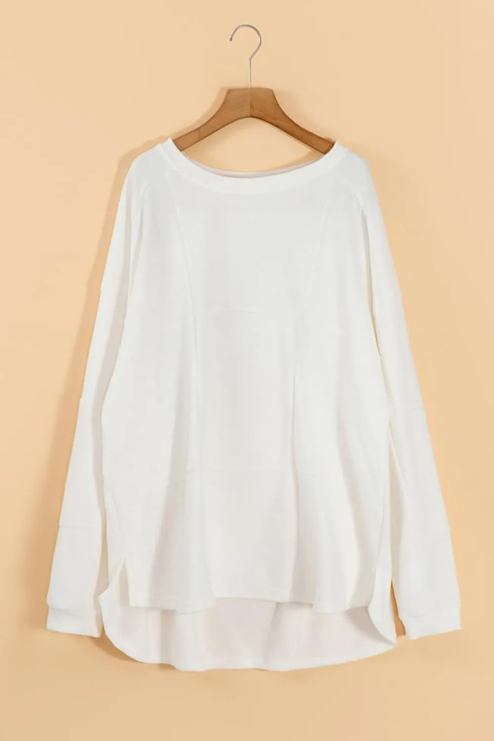 Best Dear-Lover Solid Color Patchwork Drop Shoulder Baggy Sweatshirt White