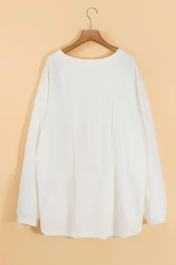 Best Dear-Lover Solid Color Patchwork Drop Shoulder Baggy Sweatshirt White