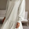 Fashion Dear-Lover Solid Color Puff Sleeve Ruffle Hem Mini Dress White