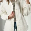 Sale Dear-Lover Solid Color Quilted Sherpa Patchwork Button Up Shacket White