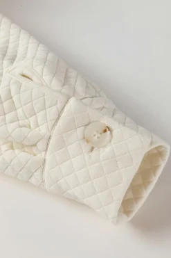 Sale Dear-Lover Solid Color Quilted Sherpa Patchwork Button Up Shacket White