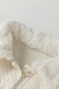 Sale Dear-Lover Solid Color Quilted Sherpa Patchwork Button Up Shacket White