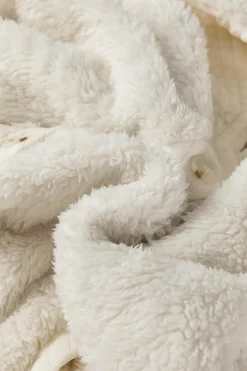 Sale Dear-Lover Solid Color Quilted Sherpa Patchwork Button Up Shacket White