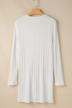 Outlet Dear-Lover Solid Color Ribbed Button up Tunic Cardigan White