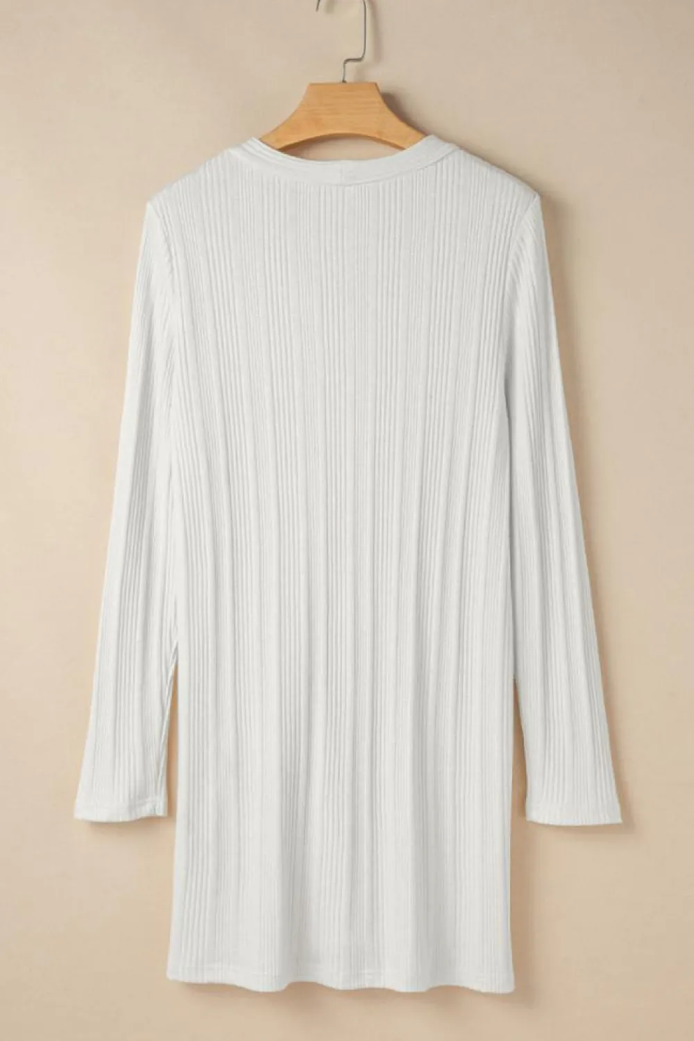 Outlet Dear-Lover Solid Color Ribbed Button up Tunic Cardigan White