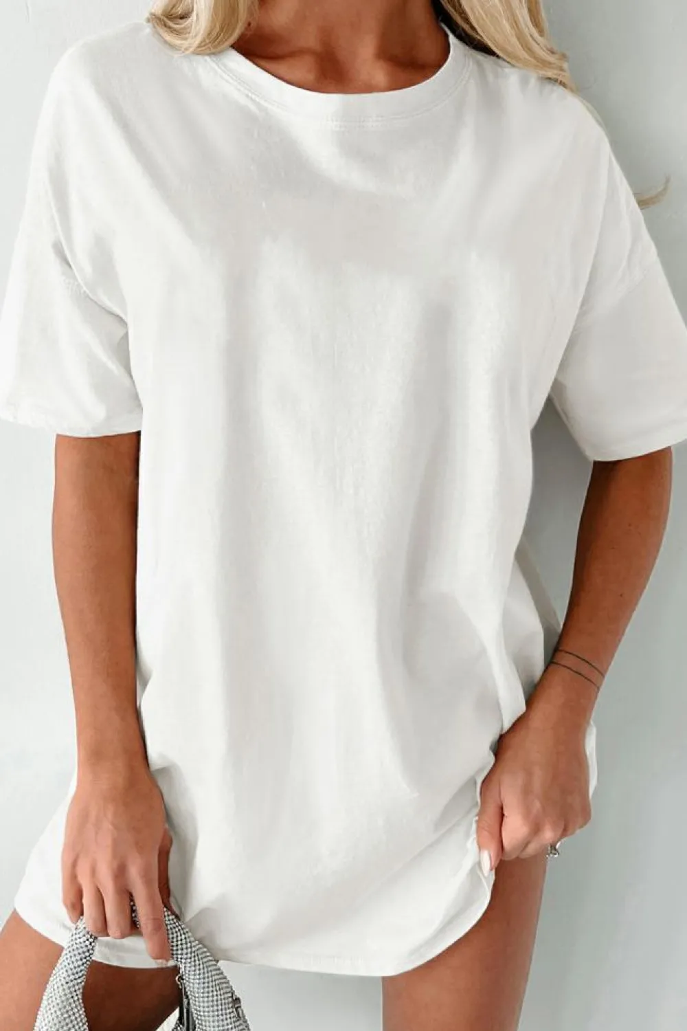 Hot Dear-Lover Solid Color Round Neck Basic Tunic T Shirt White