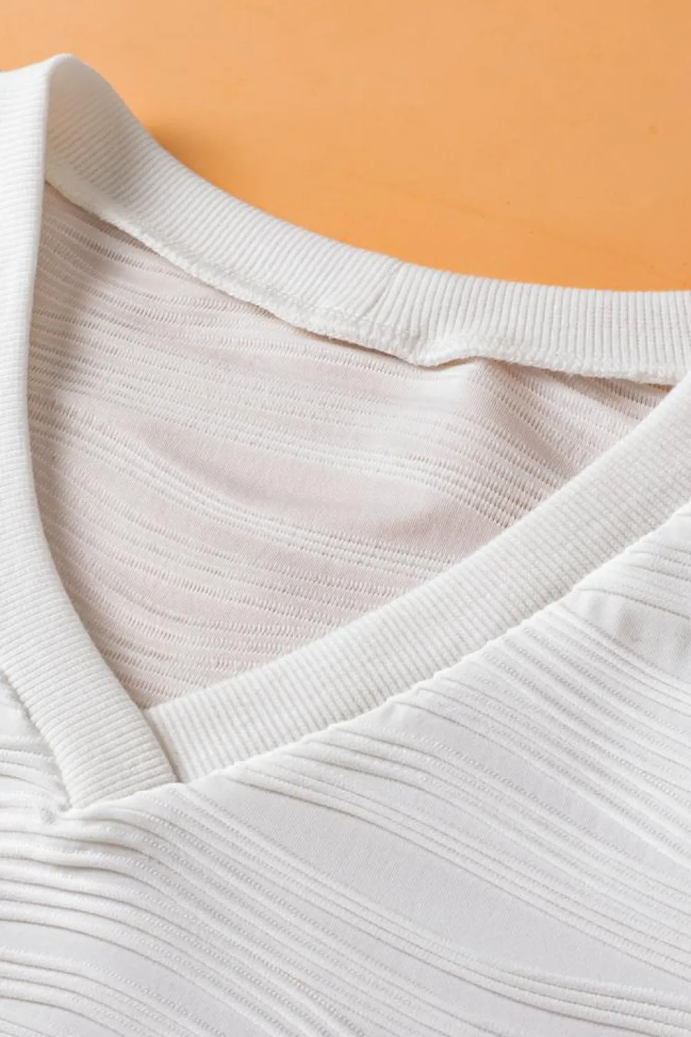 Best Dear-Lover Solid Color Textured V Neck Short Sleeve Top White