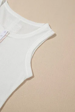 Outlet Dear-Lover Solid Color Waffle Knit Half Buttons Tank Top White