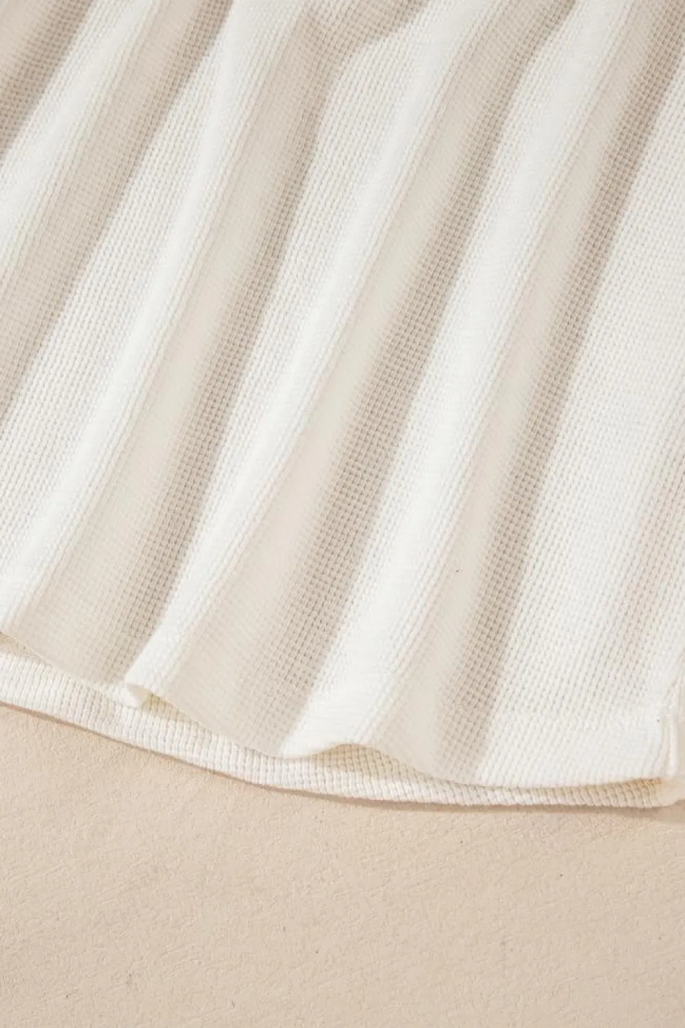Discount Dear-Lover Solid Color Waffle Half Button Long Sleeve Top White
