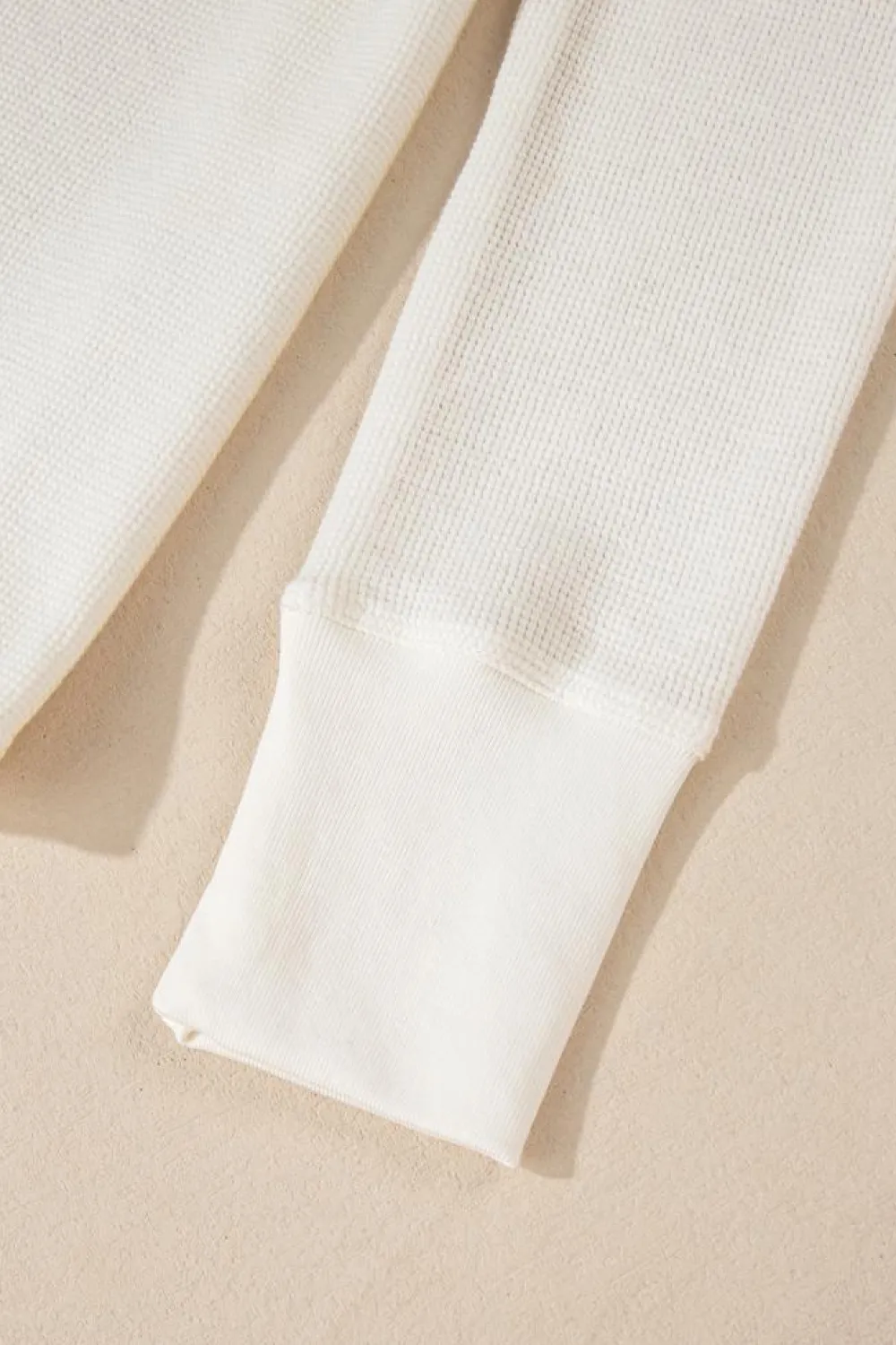 Discount Dear-Lover Solid Color Waffle Half Button Long Sleeve Top White