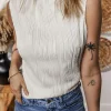Best Dear-Lover Solid Color Wavy Textured Round Neck Tank Top White