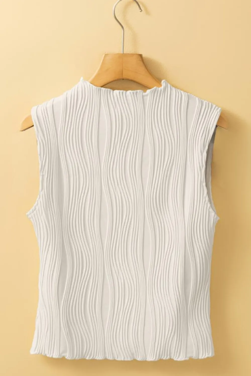 Best Dear-Lover Solid Color Wavy Textured Round Neck Tank Top White
