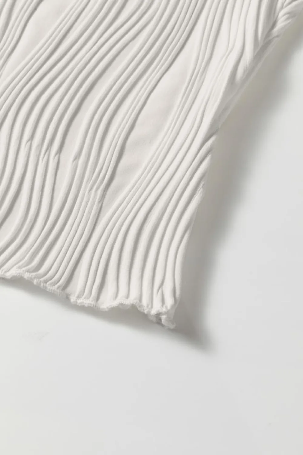 Best Dear-Lover Solid Color Wavy Textured Round Neck Tank Top White