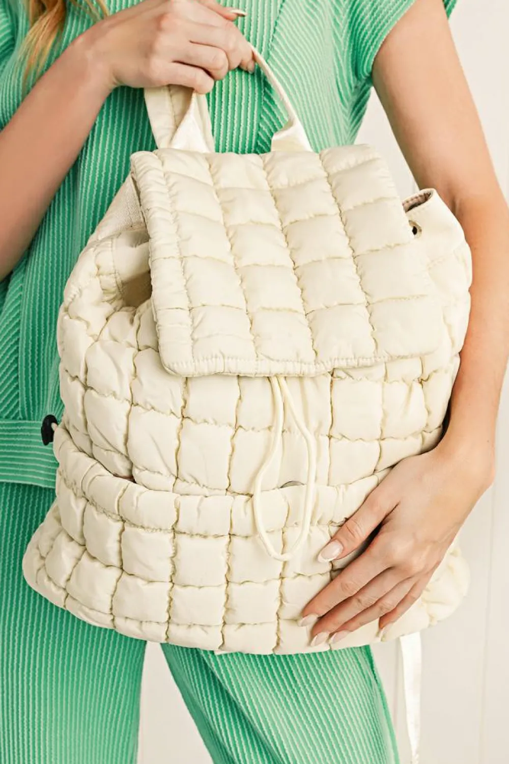 Online Dear-Lover Solid Flapped Quilted Puffer Backpack White