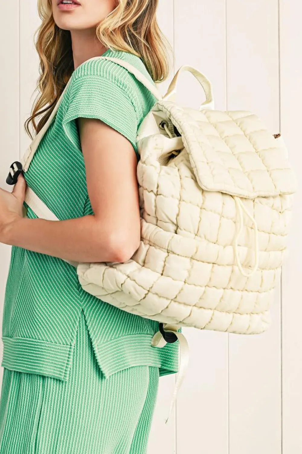 Online Dear-Lover Solid Flapped Quilted Puffer Backpack White