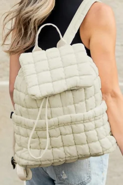 Online Dear-Lover Solid Flapped Quilted Puffer Backpack White