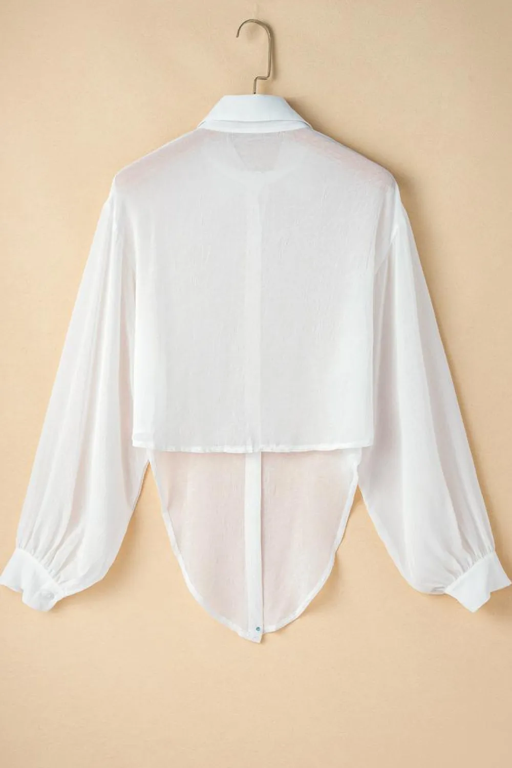 Discount Dear-Lover Solid Knotted Front Loose Fit Sheer Shirt White