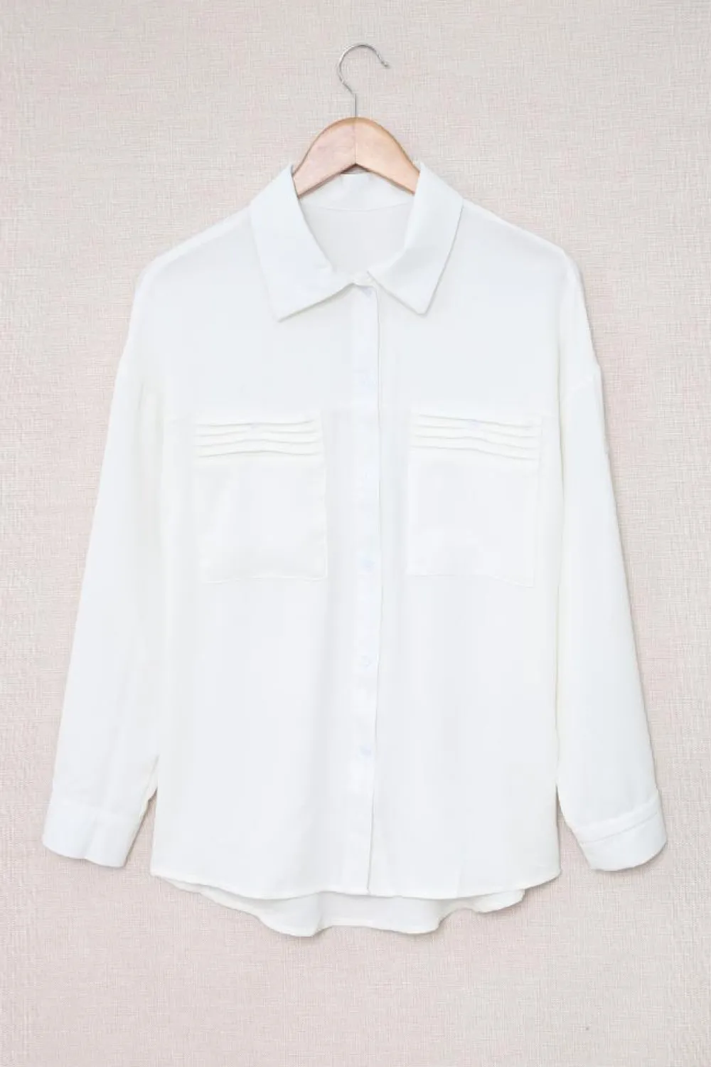 Hot Dear-Lover Solid Pocket Long Sleeve Button-up Shirt White