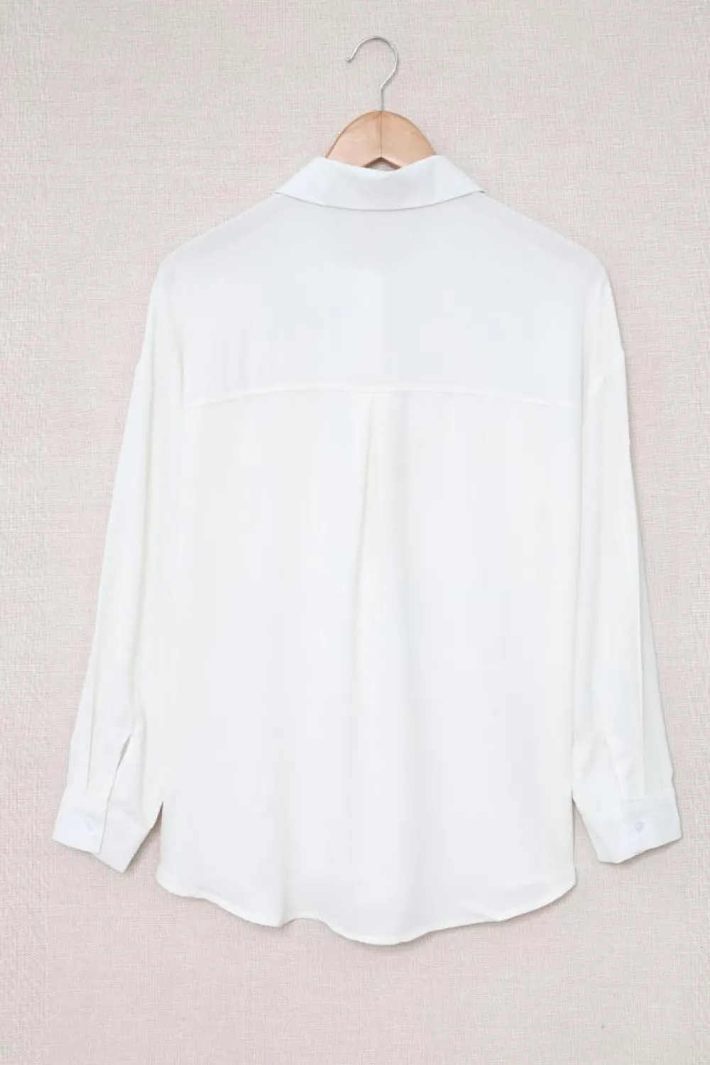 Hot Dear-Lover Solid Pocket Long Sleeve Button-up Shirt White