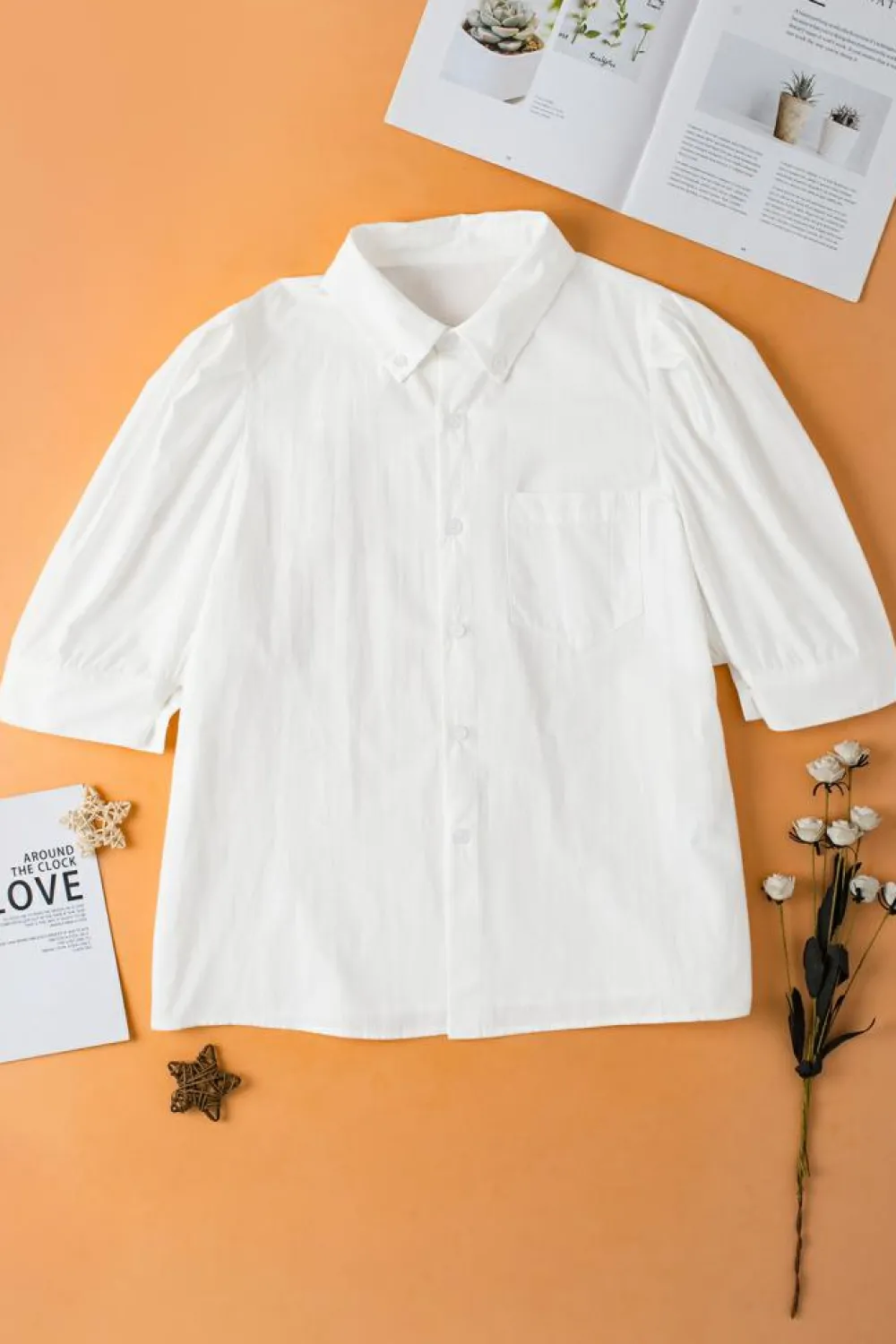 New Dear-Lover Solid Puff Short Sleeve Shirt White