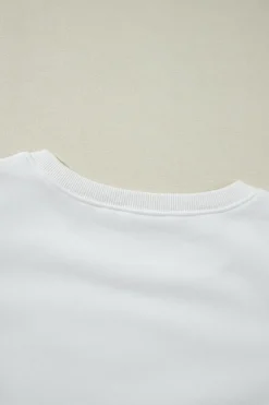 Clearance Dear-Lover Solid Puff Sleeve Round Neck Pullover Sweatshirt White