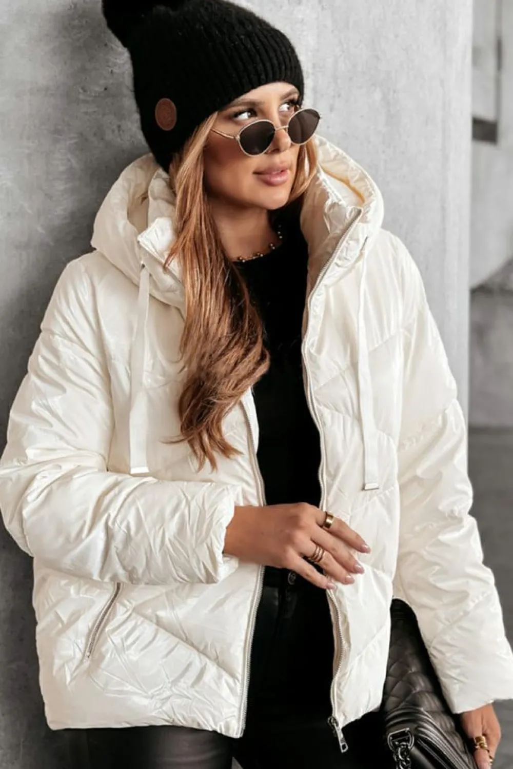 Outlet Dear-Lover Solid Quilted Hooded Zip Up Puffer Coat White