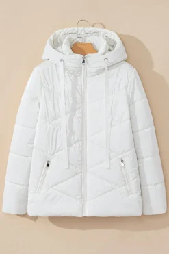 Outlet Dear-Lover Solid Quilted Hooded Zip Up Puffer Coat White