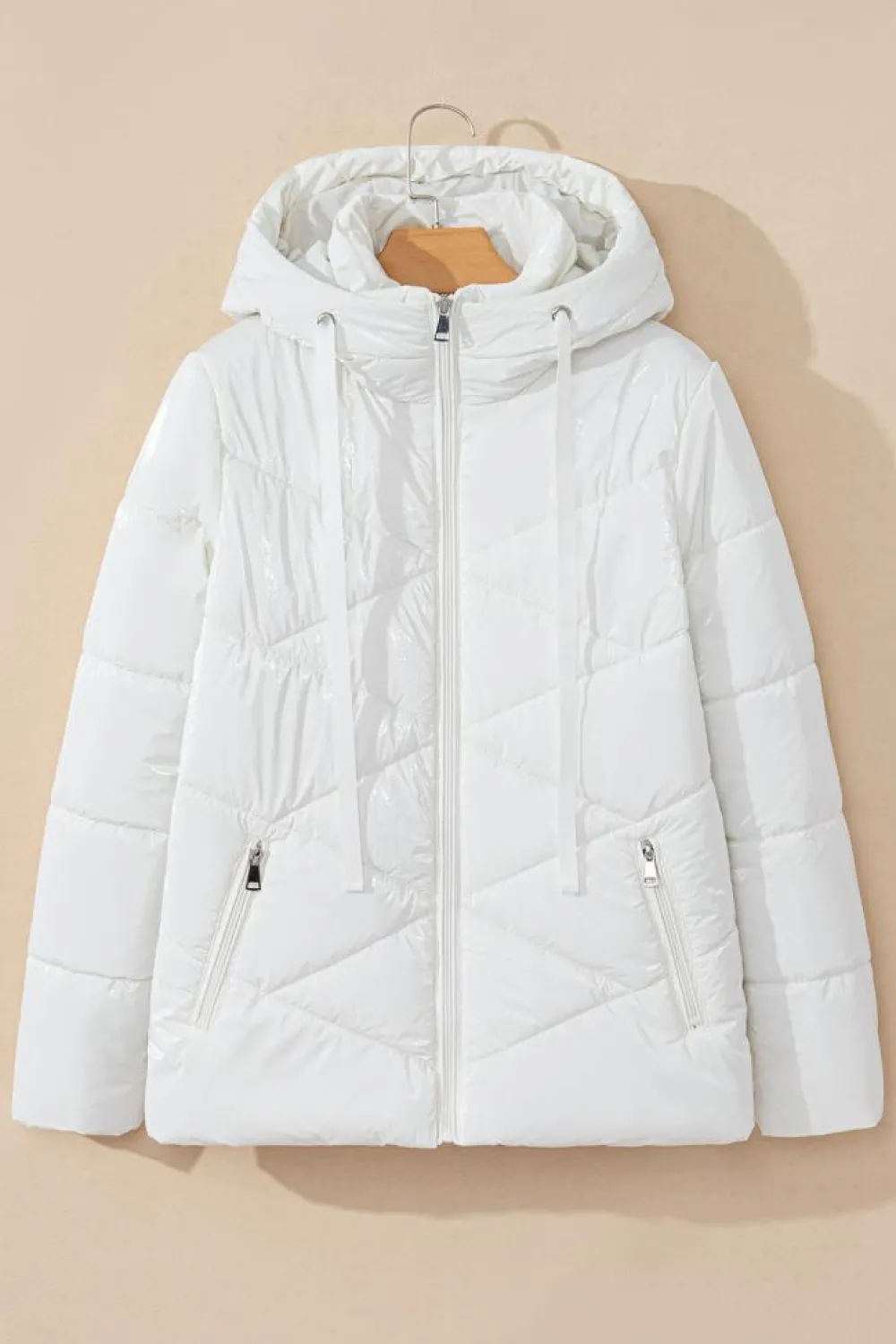 Outlet Dear-Lover Solid Quilted Hooded Zip Up Puffer Coat White