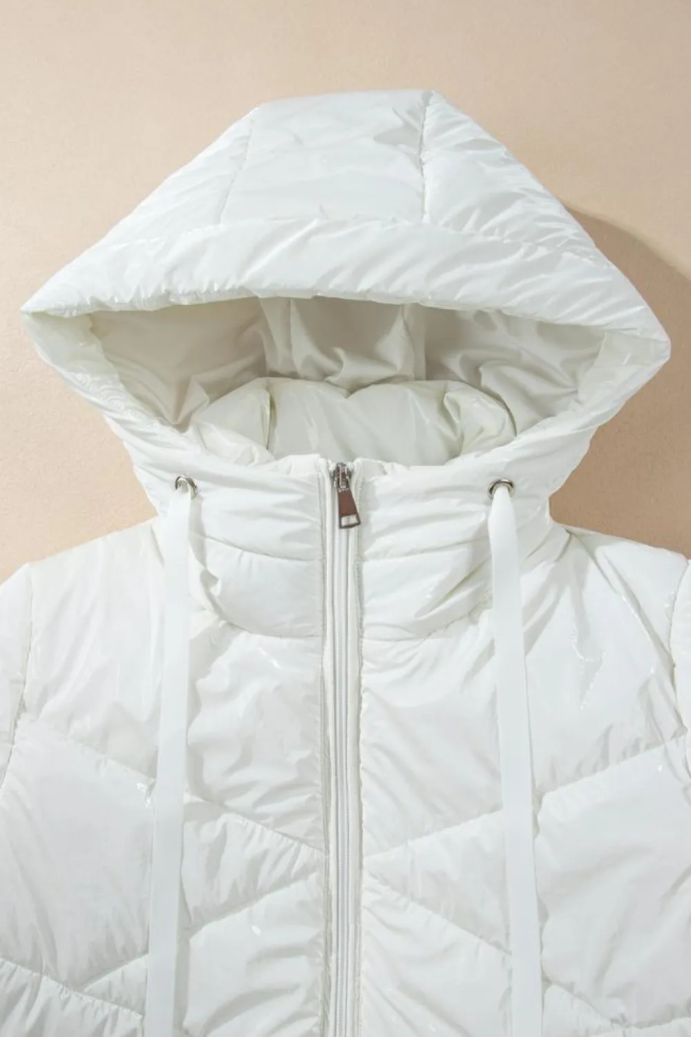 Outlet Dear-Lover Solid Quilted Hooded Zip Up Puffer Coat White