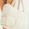 Clearance Dear-Lover Solid Quilted Puffy Zipped Large Tote Bag White