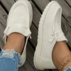 New Dear-Lover Solid Ribbed Criss Cross Slip On Casual Shoes White