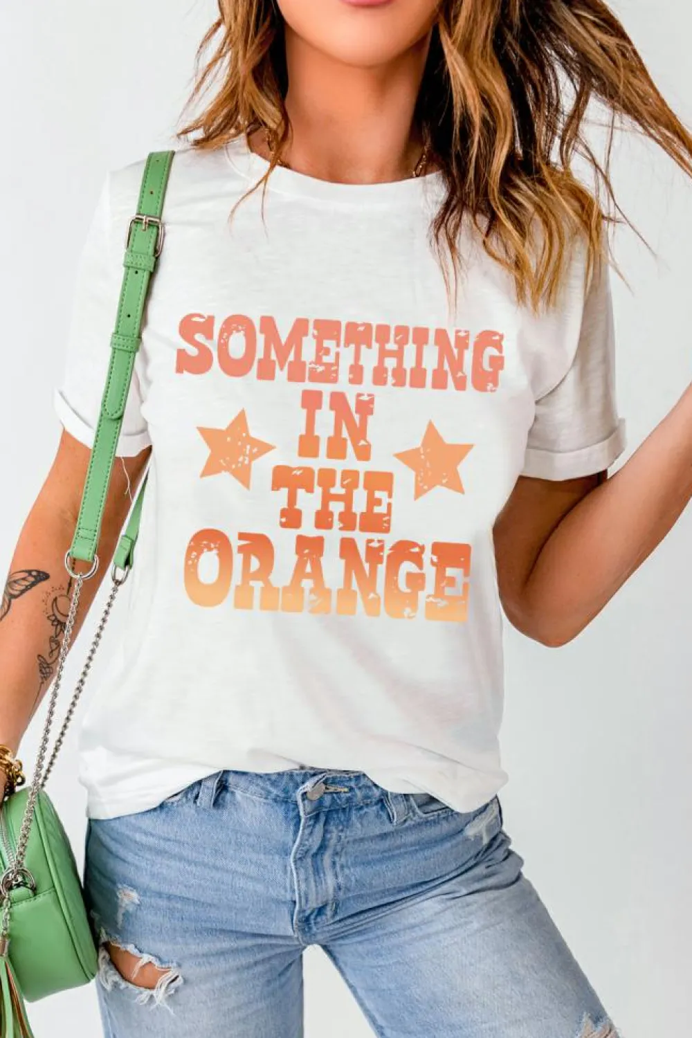 Discount Dear-Lover SOMETHING IN THE ORANGE Graphic Crew Neck T Shirt White