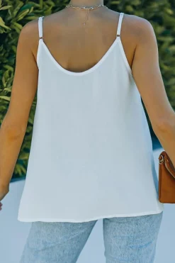 Sale Dear-Lover Spaghetti Strap Buttoned Tank Top White